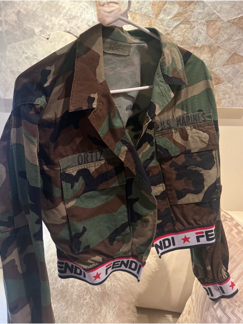 Fendi Camouflage Cropped Utility Jacket with Branded Hem -PCH the label